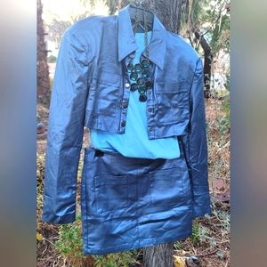 JAW DROPPING Vintage shoulder pads bolero skirt suit set jewel tone runw…